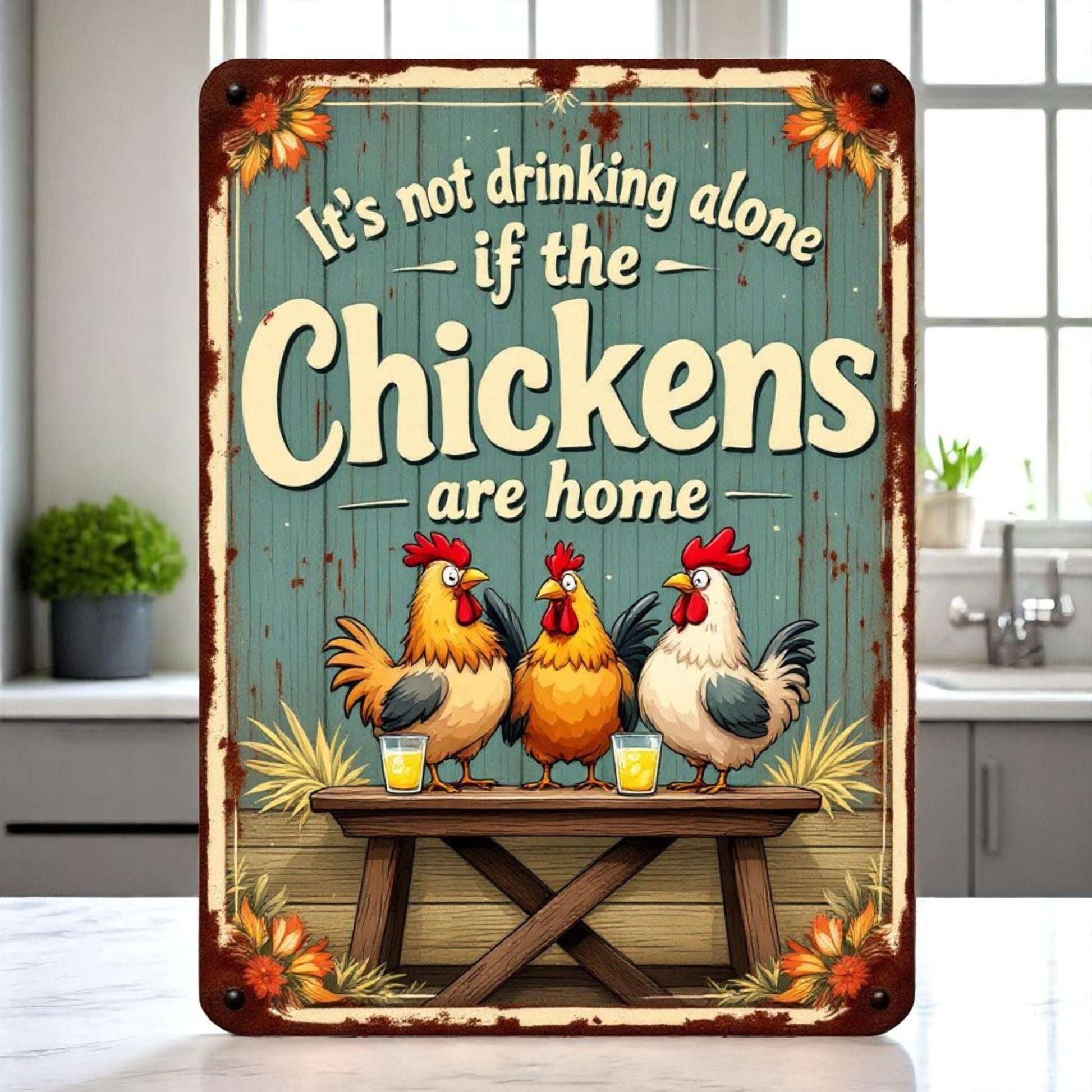 It's Not Drinking Alone If the Chickens Are Home Sign