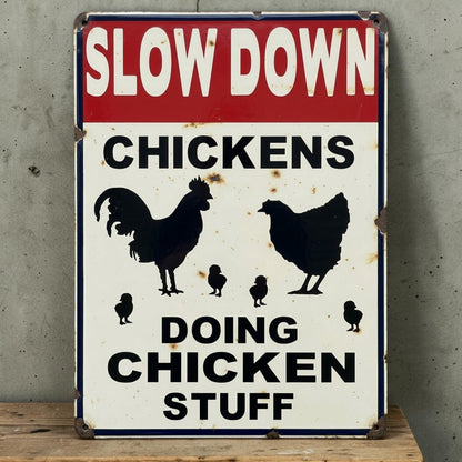 Slow down chicken coop sign