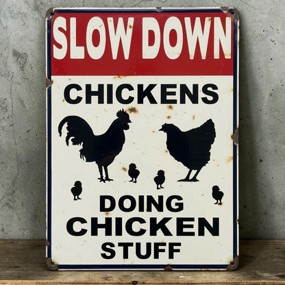 Slow down chicken coop sign