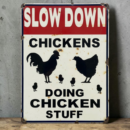 Slow down chicken coop sign