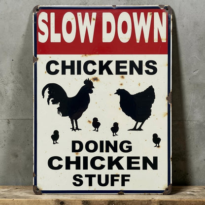 Slow down chicken coop sign