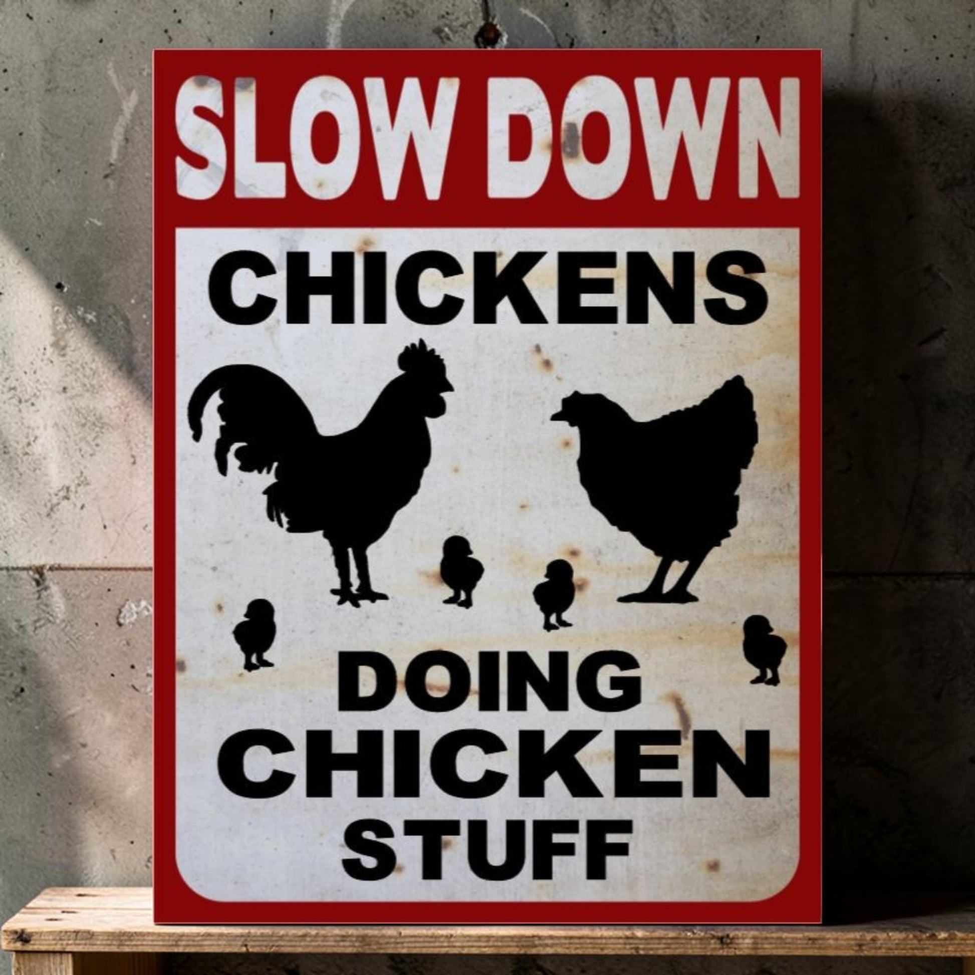 Chicken coop humor wall sign detail
Backyard flock funny farm decor sign