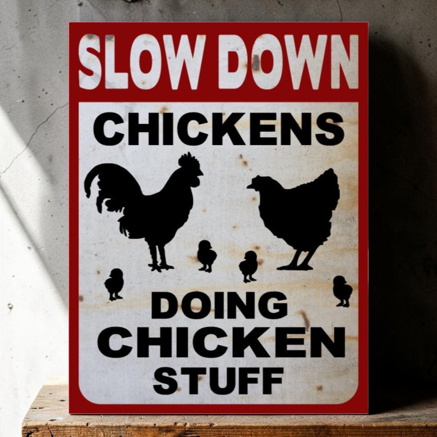 Chicken coop humor wall sign detail
Backyard flock funny farm decor sign