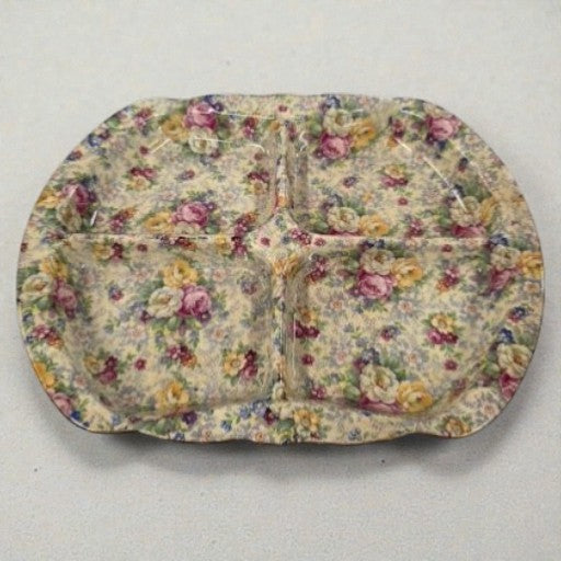 Antique Rose Time Chintz Divided Serving Tray 7