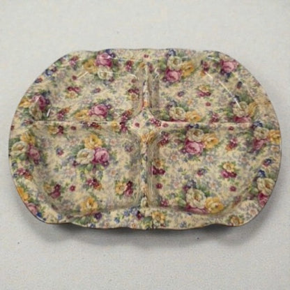 Antique Rose Time Chintz Divided Serving Tray 7
