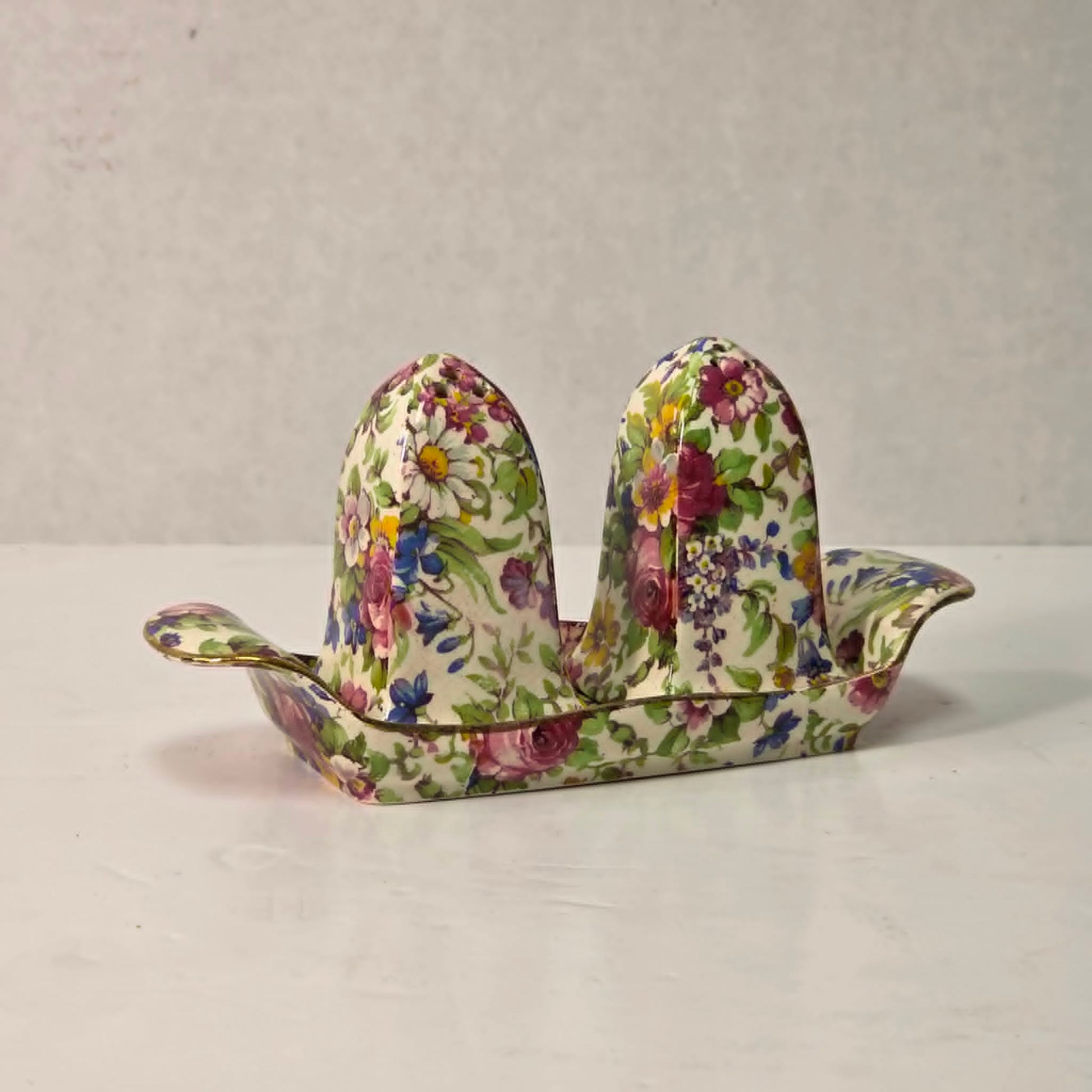 Royal Winton Grimwades Summertime chintz salt & pepper set with tray.