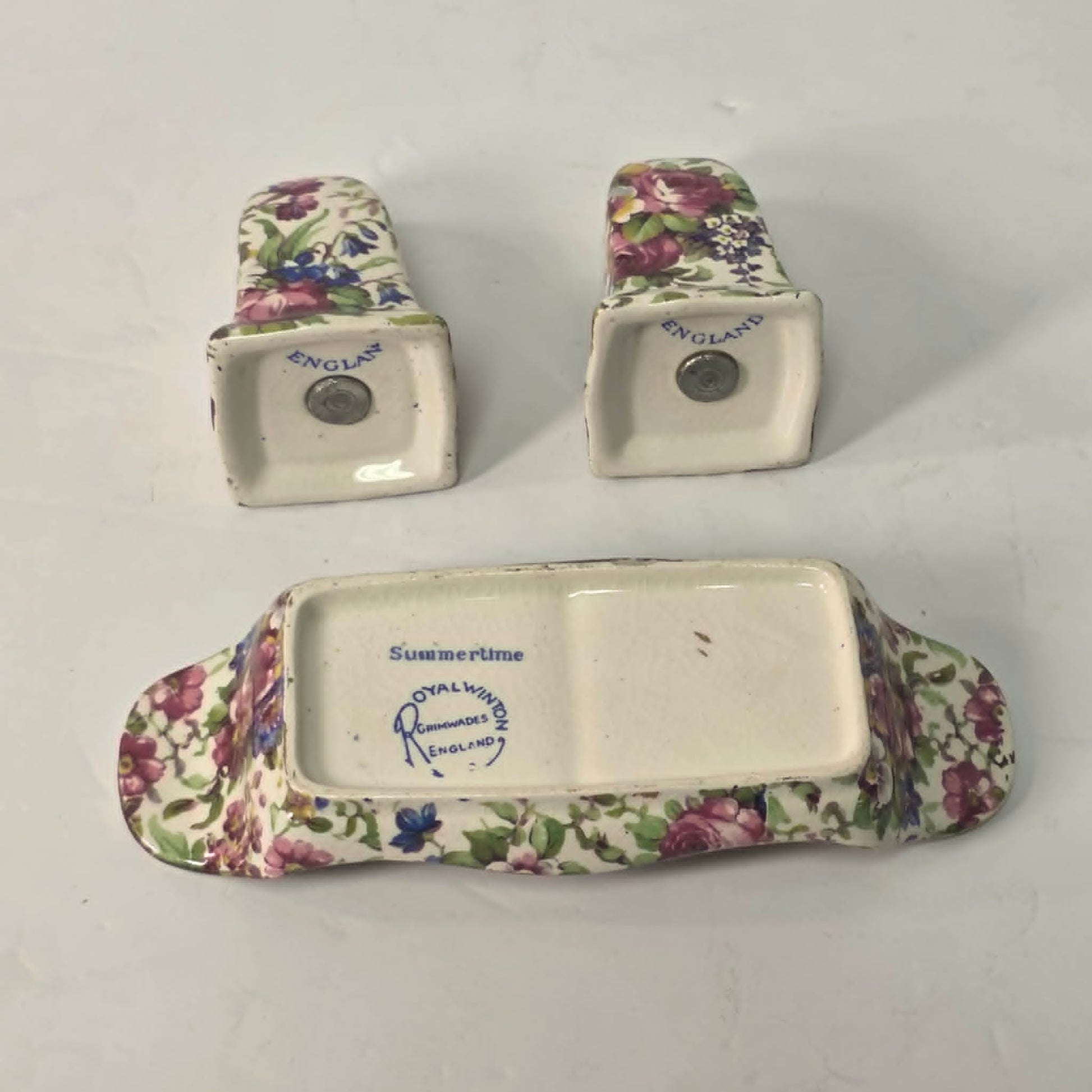 Royal Winton Grimwades Summertime chintz salt & pepper set with tray.