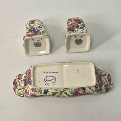 Royal Winton Grimwades Summertime chintz salt & pepper set with tray.