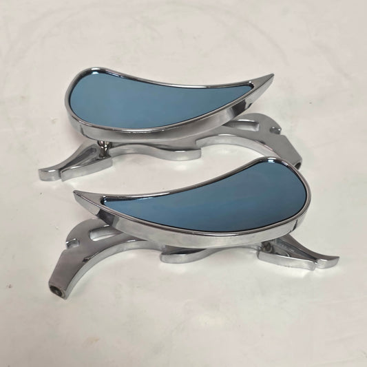 Vintage chrome flame motorcycle mirrors with classic custom styling, perfect for making your bike stand out.