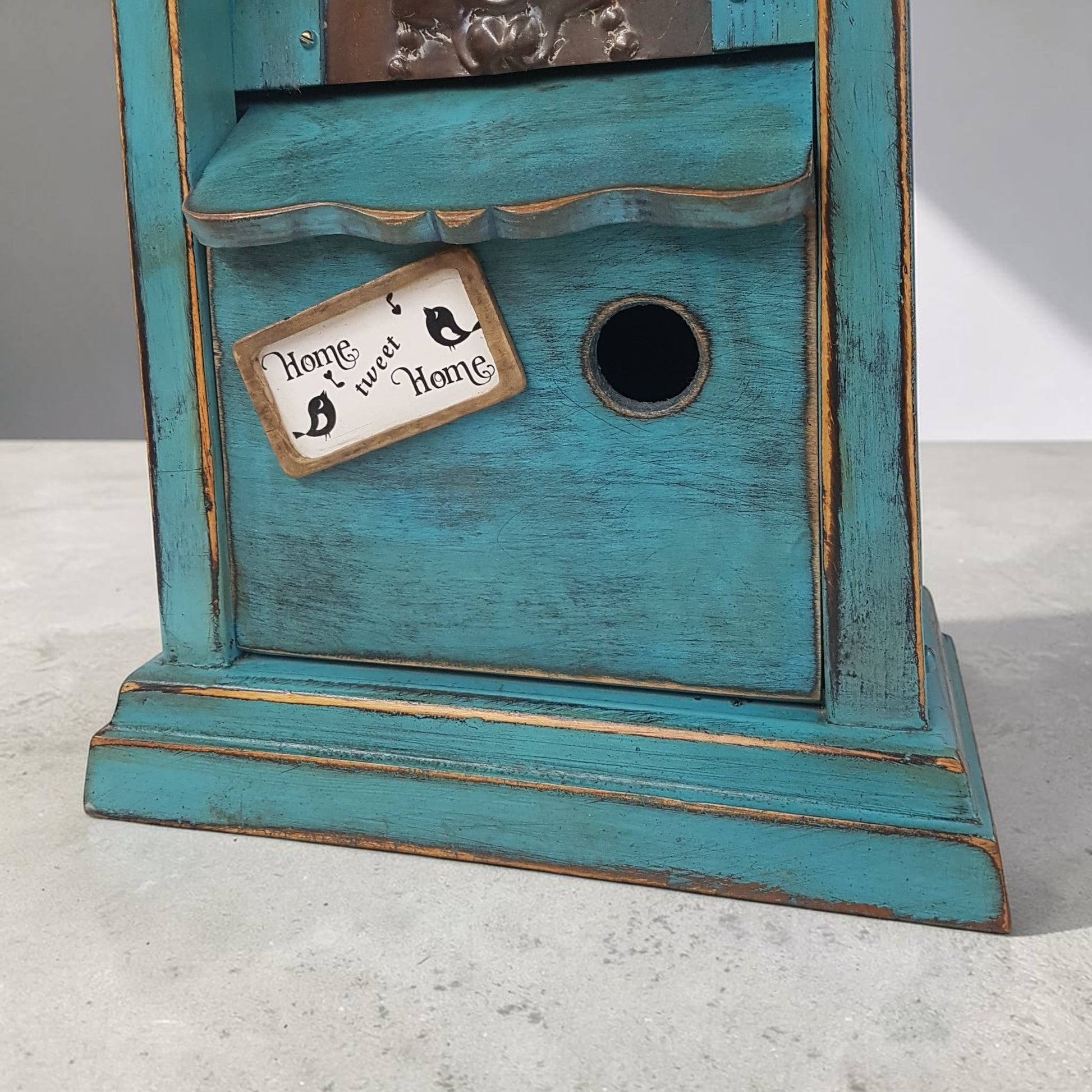 Rustic Steeple Clock Birdhouse with Fleur-de-Lis Tin