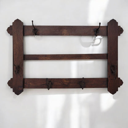 Antique 1/4 Sawn Oak Arts and Crafts Wall Hanging Coat Rack!