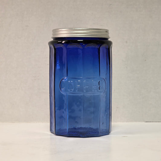Cobalt blue embossed coffee jar for country kitchens
