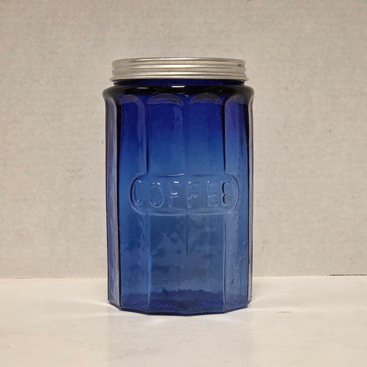 Cobalt blue embossed coffee jar for country kitchens
