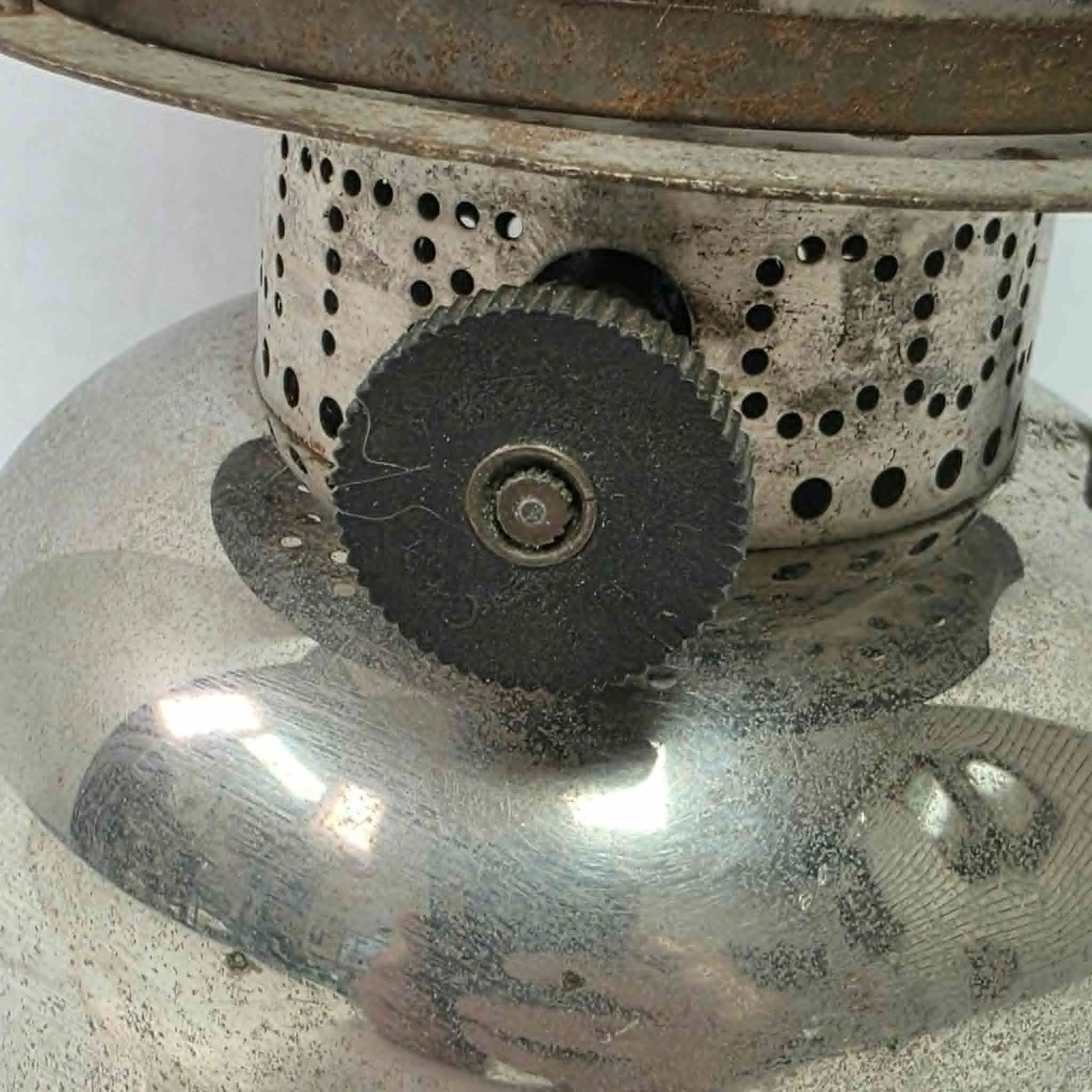 Early 1920s Coleman Model LQ Quick-Lite lantern with mica shade made in Toronto Canada.
