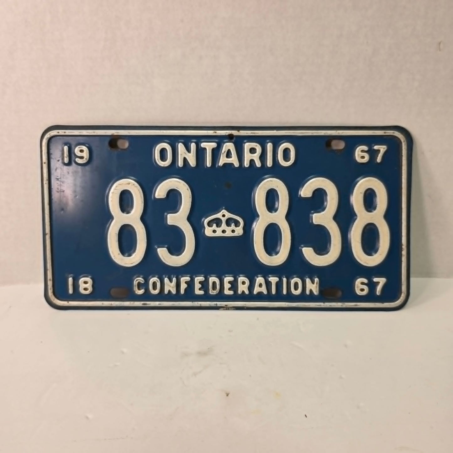 Vintage 1967 Ontario Confederation License Plates 83838 Palindrome Radar Number Set 