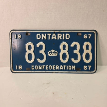 Vintage 1967 Ontario Confederation License Plates 83838 Palindrome Radar Number Set 