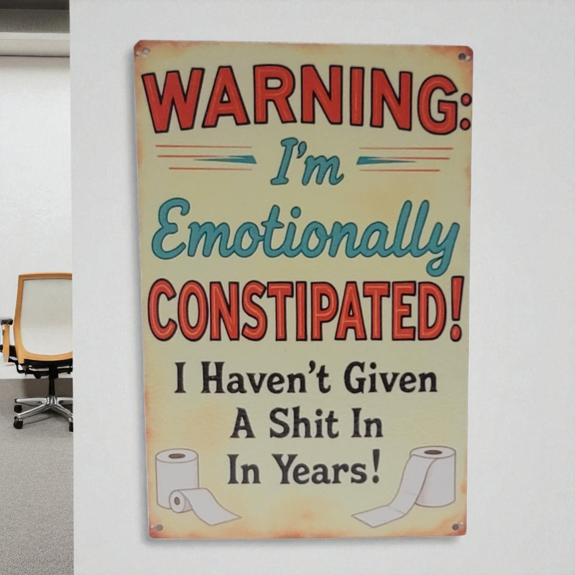  humorous sign on a wall with text and toilet paper graphics