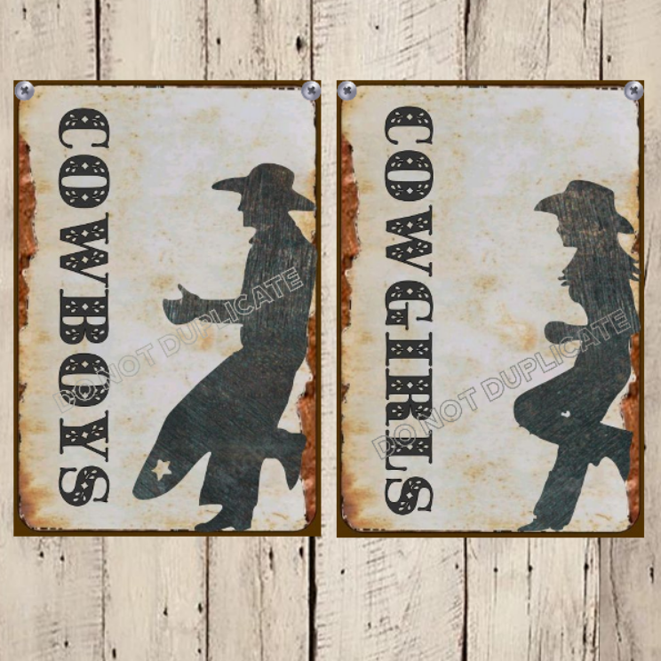 Bathroom Signs Cowboy Cowgirl Country Western Bathroom Decor