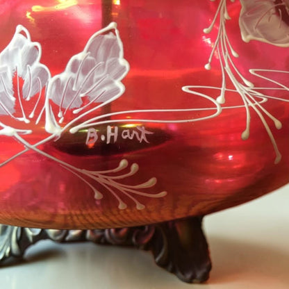 Large Cranberry Glass Banquet Hurricane Lamp