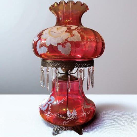 Large Cranberry Glass Banquet Hurricane Lamp