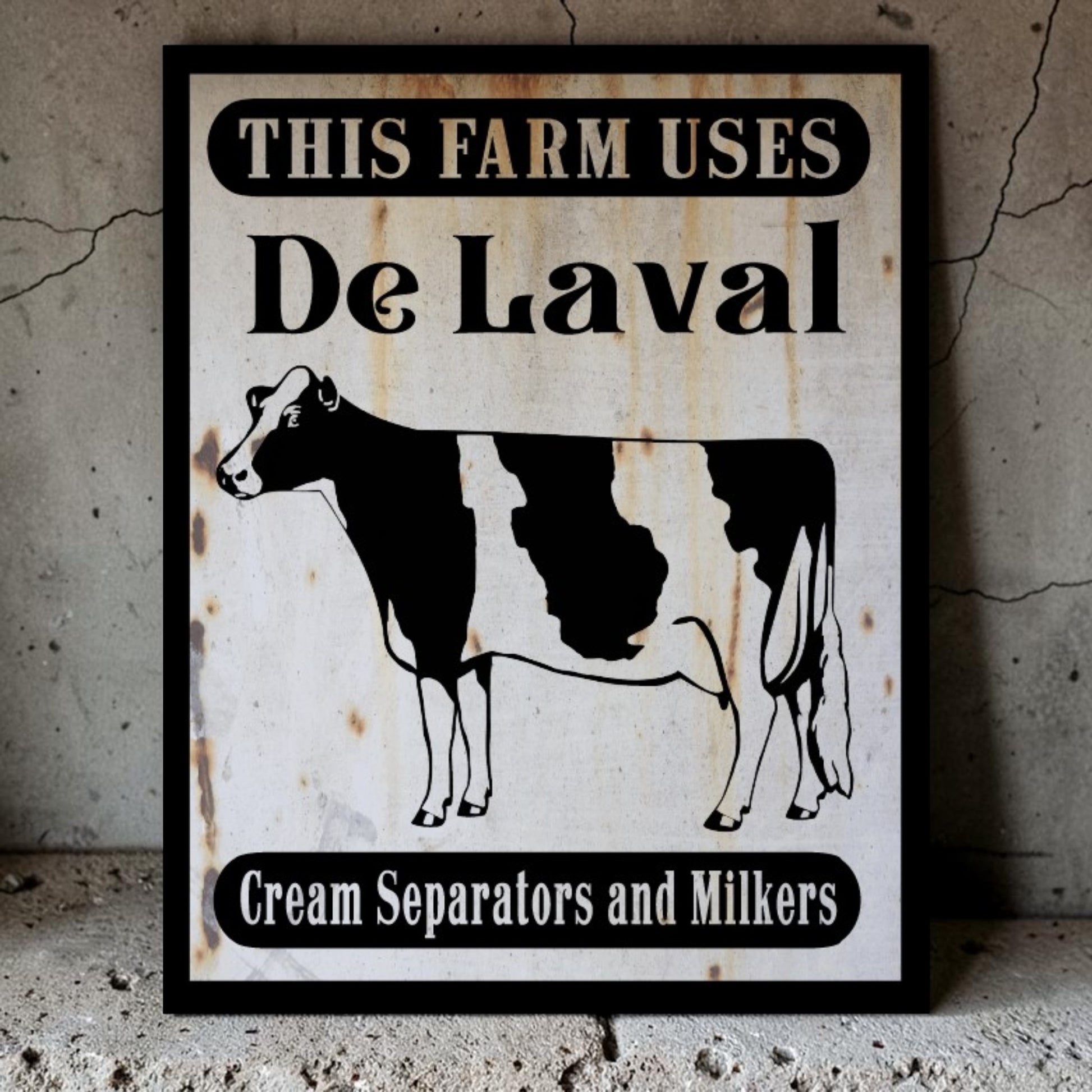 Rustic This Farm Uses DeLaval Cream Separators and Milkers farm sign.
