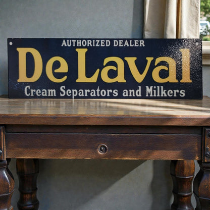DeLaval sign on a wooden surface with a neutral background