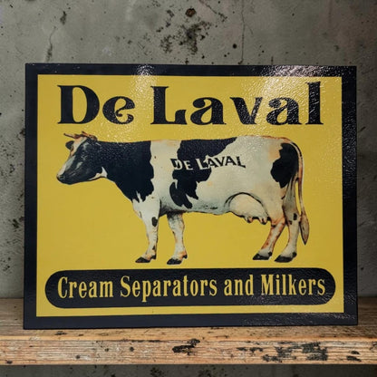 Retro DeLaval Cream Separators and Milkers aluminum farm sign handmade for farmhouse and dairy farm decor.
