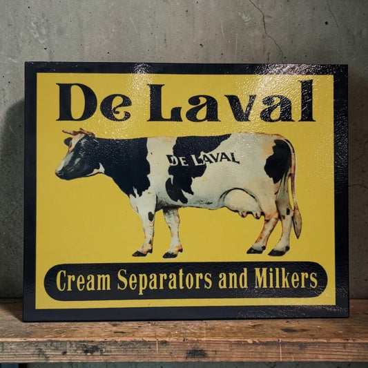 Retro DeLaval Cream Separators and Milkers aluminum farm sign handmade for farmhouse and dairy farm decor.
