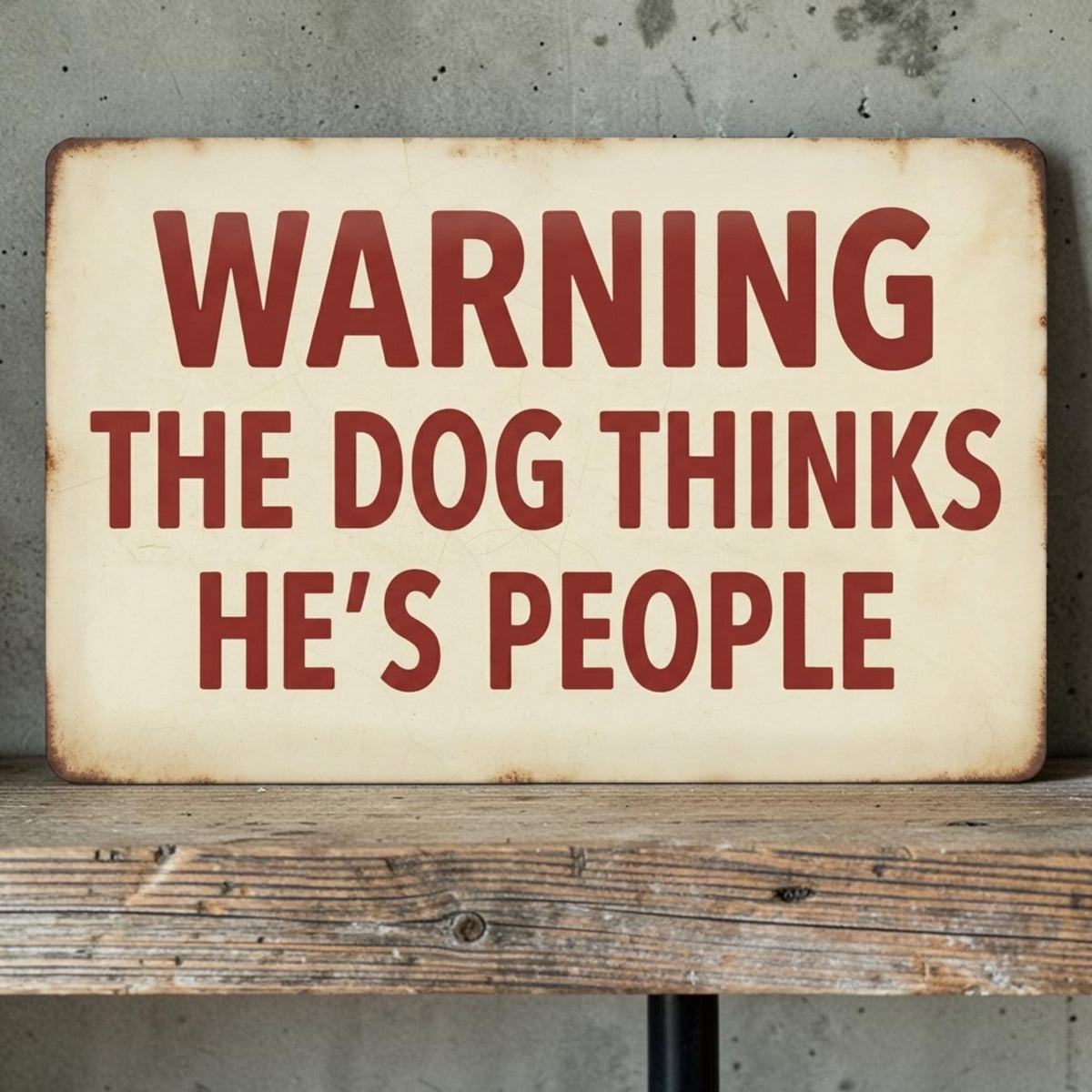 Warning The Dog Thinks He's People Funny Dog Lover Sign