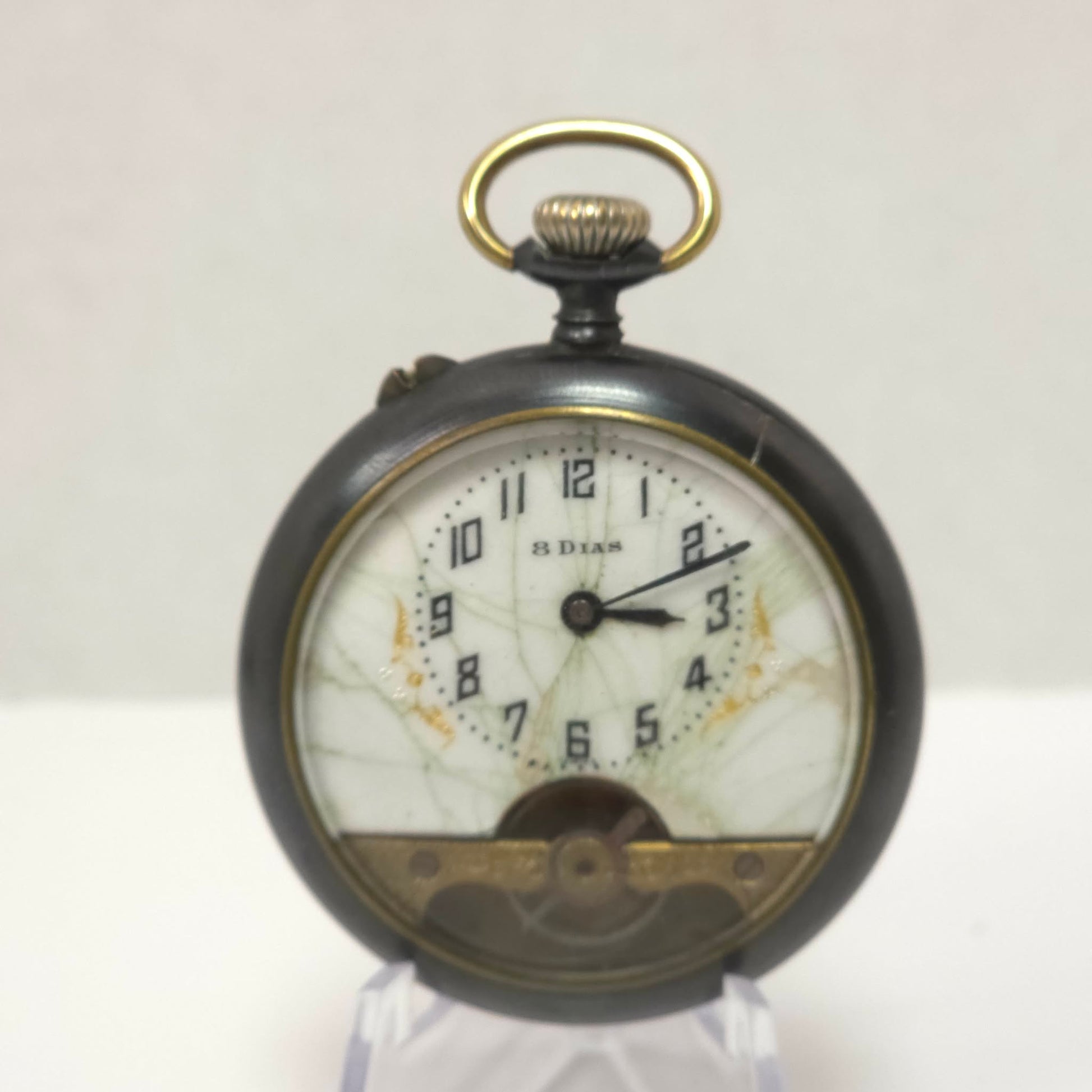 Early 1900s Swiss 8-Day Gunmetal Pocket Watch Hebdomas Style 