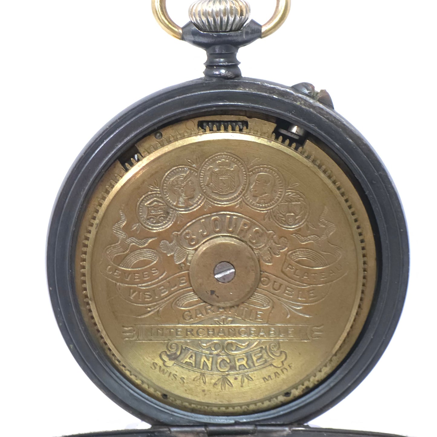 Early 1900s Swiss 8-Day Gunmetal Pocket Watch Hebdomas Style 