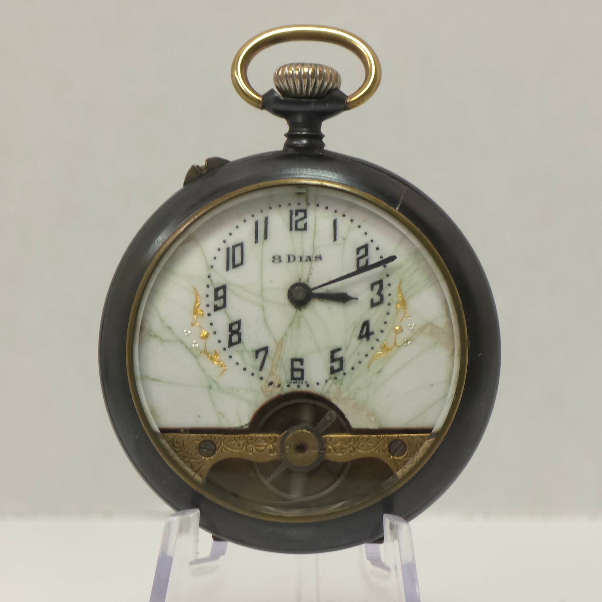 Early 1900s Swiss 8-Day Gunmetal Pocket Watch Hebdomas Style 