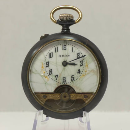 Early 1900s Swiss 8-Day Gunmetal Pocket Watch Hebdomas Style 