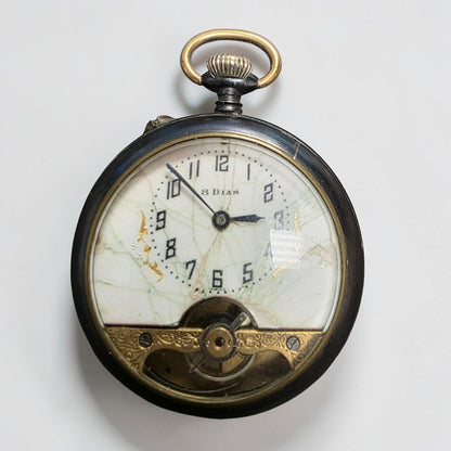 Early 1900s Swiss 8-Day Gunmetal Pocket Watch Hebdomas Style 