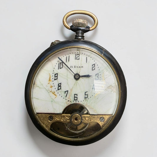 Early 1900s Swiss 8-Day Gunmetal Pocket Watch Hebdomas Style 