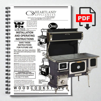 Heartland Appliances wood cookstove installation and operating manual with PDF icon.