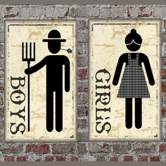 Bathroom Signs Men and Women Folk Art Various Styles