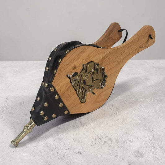 Vintage Fireplace Bellows with Brass Ship Motif
