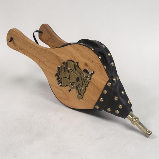 Vintage Fireplace Bellows with Brass Ship Motif