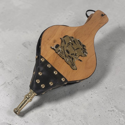 Vintage Fireplace Bellows with Brass Ship Motif
