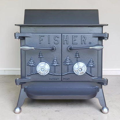Fisher Grandma Bear wood stove with rear vent and classic ball feet
