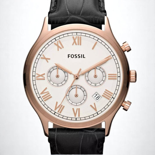 Fossil FS4744 Rose Gold Chronometer Watch - Men's Leather Band (Excellent Condition)