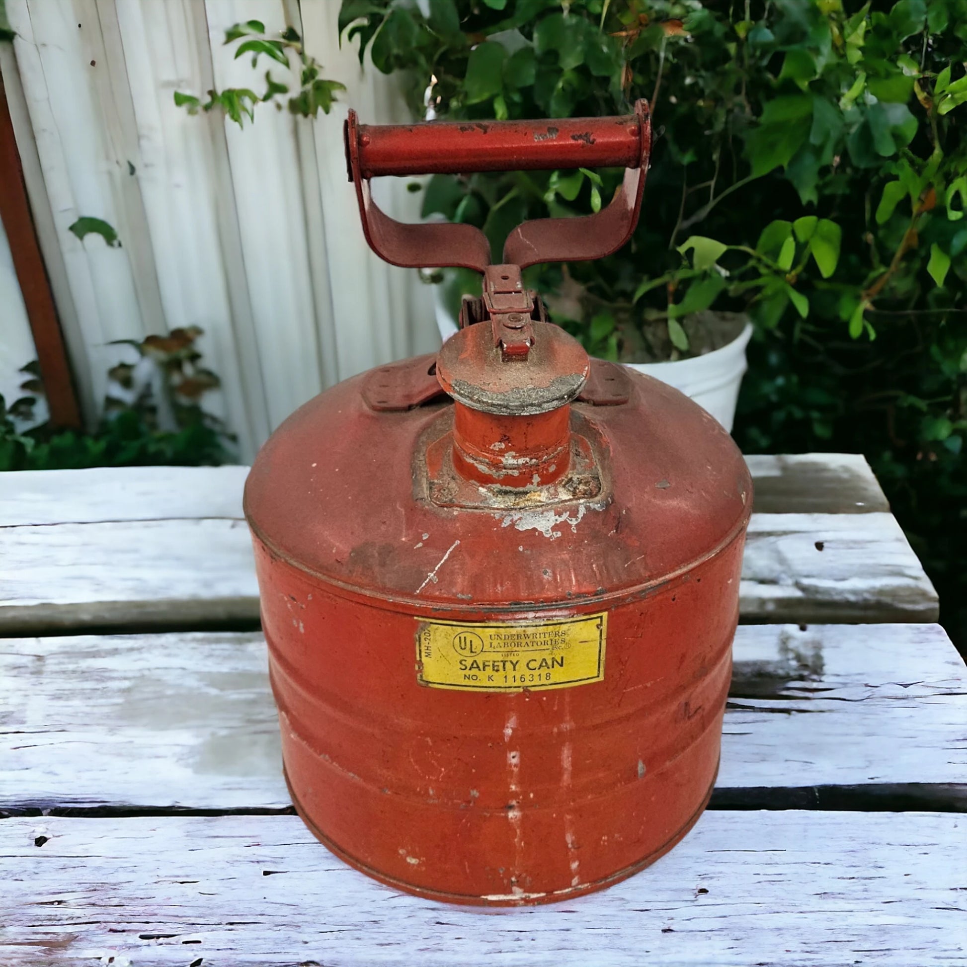 Antique Red Metal Safety Oil Can