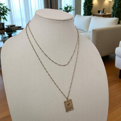 Vintage Signed PLT Gold Necklace with Rose Motif Pendant – 22 Inch