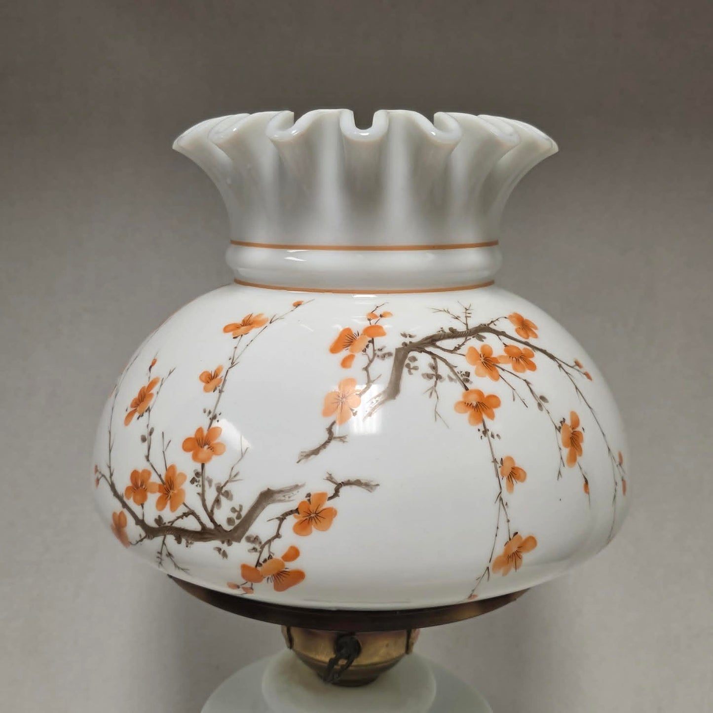 Vintage Gone with the Wind hurricane lamp with cherry blossom sakura floral design and three-way lighting.