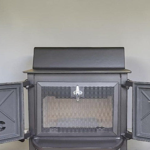 Fisher Grandma Bear wood stove with rear vent and classic ball feet
