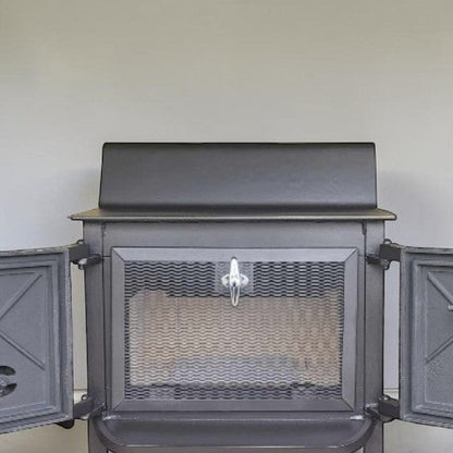 Fisher Grandma Bear wood stove with rear vent and classic ball feet
