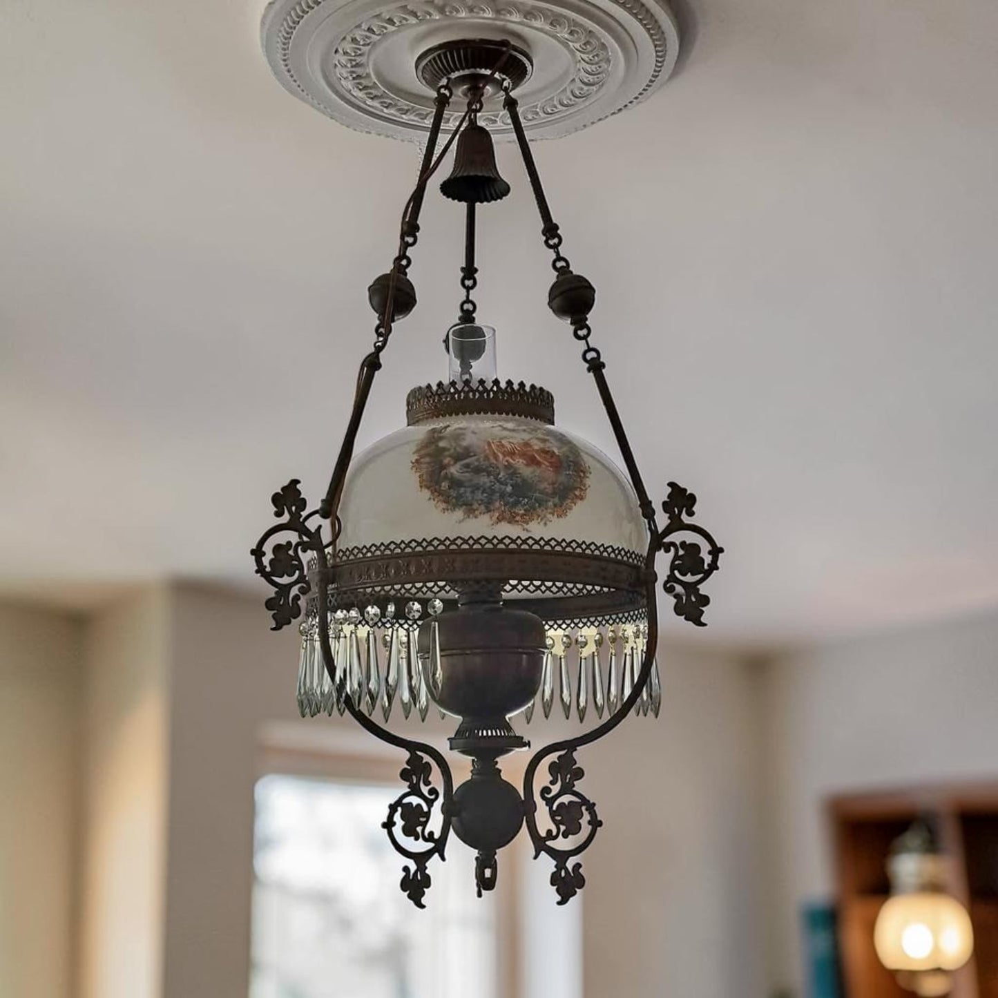 Antique 1880s Hanging Lamp Electrified 