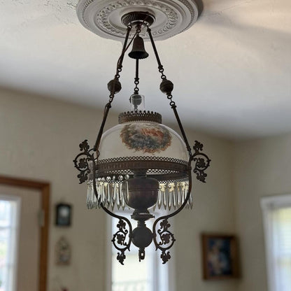 Antique 1880s Hanging Lamp Electrified 