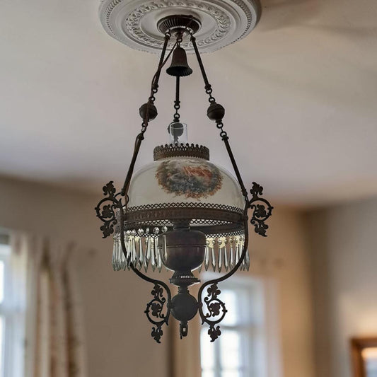 Antique 1880s Hanging Lamp Electrified 